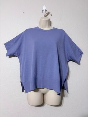 Splendid Purple Soft Viscose Short-Sleeve Relaxed Boxy Fit Knit Top Split Hem S
